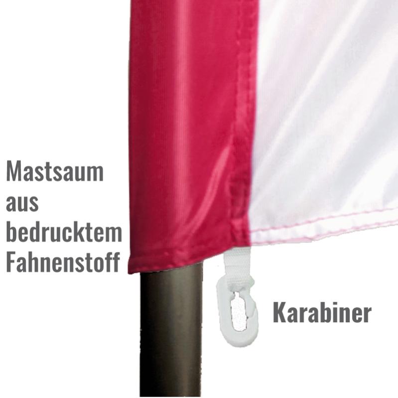 Beachflag, Fahne mit Mastsaum aus fahnenmaterial und Kunststoffkarabiner Beachflag, Fahne mit Mastsaum aus fahnenmaterial und Kunststoffkarabiner
